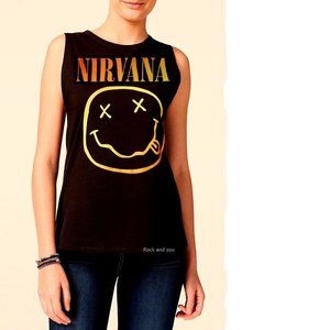Nirvana Gradient Smiley Logo grunge punk rock Official Tank Top M NWT